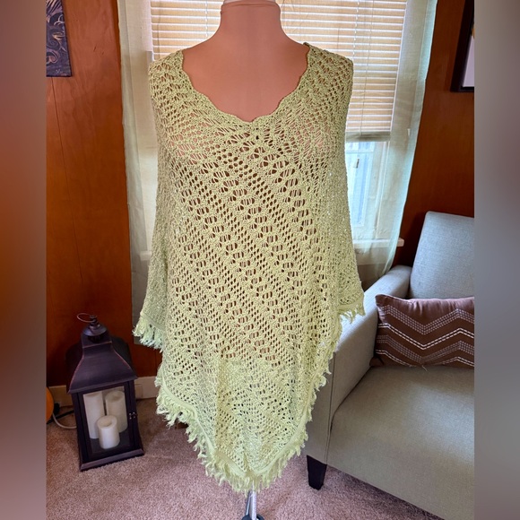 Denim & Co Pointelle Knitted Sweater Poncho - Sage (One Size Fits Most) - Picture 1 of 16